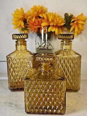 3 Tilso Vintage Mid-Century Japan Amber Glass Liquor Decanters Decorative  • $24.99