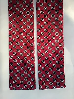 Vtg BLOCK FLORAL PRINT Bow Tie Red Rayon Dandy Preppy Academia  • $22