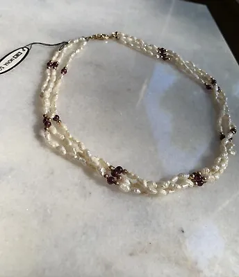 MONA SO 3 STRAND FW Real Pearl & Garnet Sautoir Necklace • $28