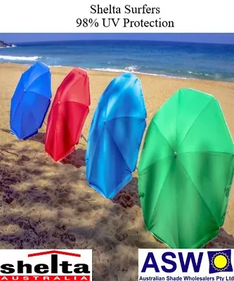 $38.95 • Buy Shelta SURFERS 180cm UPF50+ BEACH UMBRELLA Shade BP-SHS - VARIOUS COLOURS