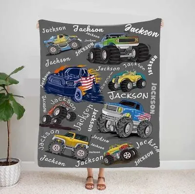 Custom Blanket For Kids Personalized Monster Trucks Blankets Gifts • $52.99