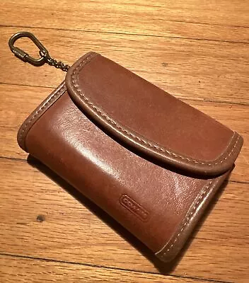 Vintage Coach Multi Function Coin Purse Brown Leather Keychain Mini Wallet • $65