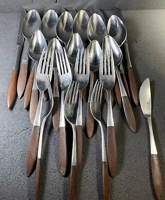 Epic Brand MCM Stainless Wood Handle Canoe Flatware Lot Of 26 Pieces Vintage! • $9.99