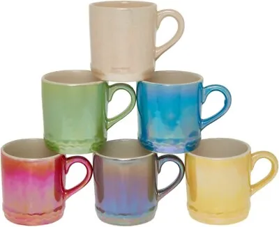 Set Of 6 Handmade Mugs Stoneware Metallic Coloured Coffee Mugs 300ml Shiny Mugs • £13.99