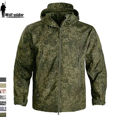 Waterproof Mens Soft Shell Jacket Tactical Military Coat Windbreaker Camo Hooded • $47.49