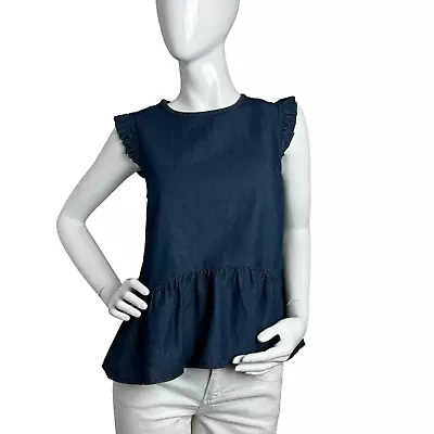 Kate Spade Chambray Flounce Top Size 0  Casual Indigo • $150.06