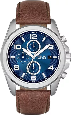 Relic By Fossil Men's Stainless Steel Quartz Watch - Silver/Brown/Blue - ZR15794 • $49.50