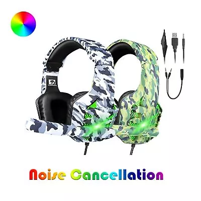 $27.99 • Buy 3.5mm Gaming Headphone With Mic RGB Backlit USB For PC Laptop Mac PS4 Xbox One