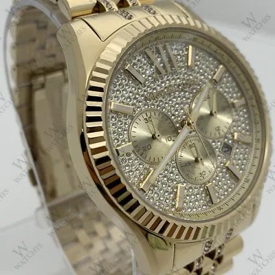 Michael Kors MK8579 Lexington Pavé Crystal Gold Bracelet Chronograph Men's Watch • $127