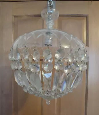 VINTAGE CRYSTAL CHANDELIER CEILING LIGHT FIXTURE ~ Complete AS IS • $23.50