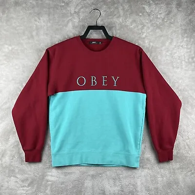 Obey Worldwide Women’s Sonora Pullover Crewneck Sweater Maroon & Blue Size Small • £21.99