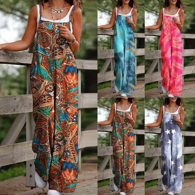 £4.39 • Buy Size UK Womens Ladies Cami Jumpsuit Playsuit Harem Baggy Ethnic Printed Overalls