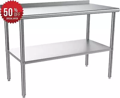 48'' X 24'' Stainless Steel Table For Prep & Work With Backsplash For Kitchen • $129.99