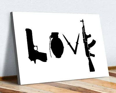 Banksy Love Weapons Guns Graffiti Canvas Wall Art Print Artwork Deep Framed • £14.99