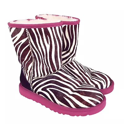 UGG Classic Short Exotic Pony Hair Zebra Boots Shearling Sheep Lined Women's 6 • $75