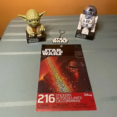 Star Wars Bundle Yoda & R2-D2 Candy Dispensers 216 Stickers Key Chain Disney • $14.99