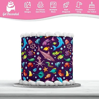 Ocean Fish Shark Squid Icing Wrap Edible Cake Decoration Sheet Printed Topping • £4.99