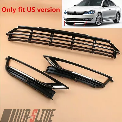 For VW Passat B7 12-2015 Front Bumper Lower Center Grille & Fog Light Grill 3pcs • $64.72