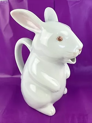 Henriksen White Easter Rabbit Pitcher With Pink Eyes Ears 8  Japan • $9.52