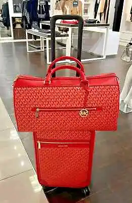 Michael Kors Travel Trolley Suitcase + Duffle Luggage Bag Set Bright Red Multi • $430