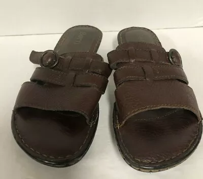 BORN Brown Leather Slip On Sandals Womens Size 8M Style W81976 • $10.99