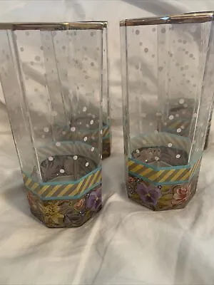 MacKenzie Childs Garland Formal Dot Glass Tumbler 1991  Vtg 6”. Set 4 • $95