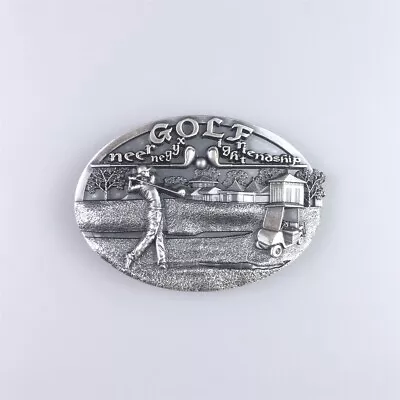 Vintage Silver Plated Golf Sports Oval Belt Buckle Gurtelschnalle • $14.80