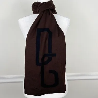 Vintage Y2K Dolce & Gabbana Brown 100% Wool Scarf With DG Logo One Size FLAWED • $45