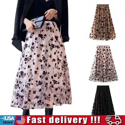 $19.99 • Buy Women Tulle Skirt Long Mesh Layered Floral Maxi High Waist Party Beach Dress