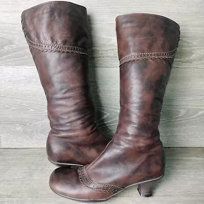 La Canadienne Tahara Brown Leather Riding Boots Women Sz 7M Side Zip Kitten Heel • $49.88