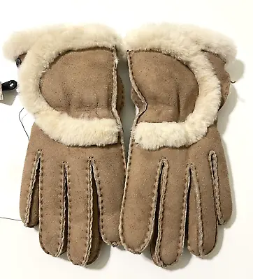 UGG Gloves Women's Sheepskin Exposed Seam Chestnut *FLAW* Brown Large Fur Tech • £68.41