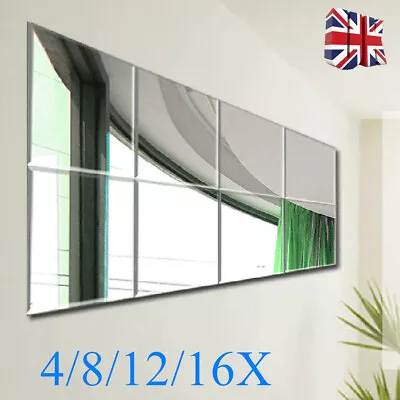 16pcs Acrylic Plastic Anti-Shatter Mirror Sticker Sheet Silver Wall Mirror Tiles • £7.99