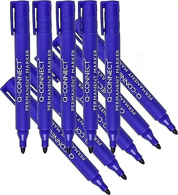 Q-Connect Permanent Marker Pen Bullet Tip Blue / Pack Of 10 / Long Lasting • £4.39