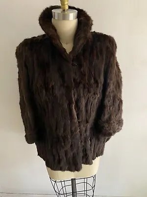 Vintage Mink Fur Short Coat Collar Pockets Hook Closure Cuffed Grannycore L-XL • $225