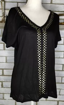 NWT Miss Tina Women's Short Sleeve Embellished Tunic Size Medium Black • $12.50