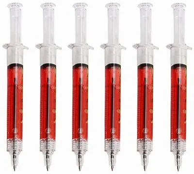 £3.49 • Buy 6pc Novelty 'Blood Red' Syringe Pens & Refills Doctor Nurse Midwife Funny Humour