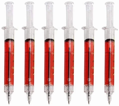 £3.49 • Buy 6pc Novelty 'Blood Red' Syringe Pens & Refills Doctor Nurse Midwife Funny Humour