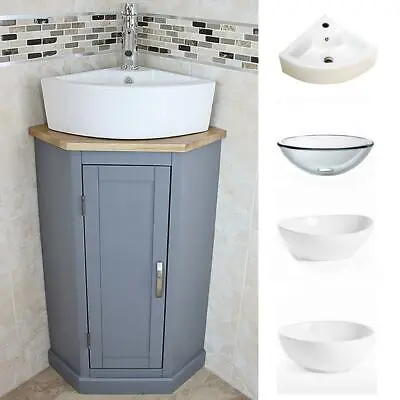 £304 • Buy Bathroom Vanity Corner Unit | Oak Sink Cabinet | Ceramic Basin Tap & Plug Option
