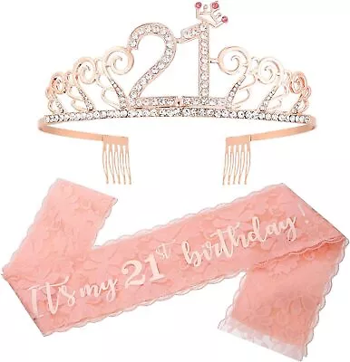 Rose Gold 21st Birthday Sash Rhinestone Birthday Crown Girls Birthday Tiara • £13.45