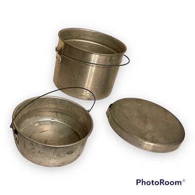 $27.88 • Buy Aluminum Camping Kit Hiking Lightweight Cooking Pots 3 Piece Set Survival Vtg