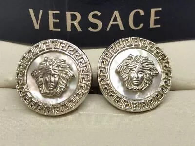 Versace Cufflinks Mother Of Pearl Medusa Design Round Shape Men's Jewelry Rare • $685.12