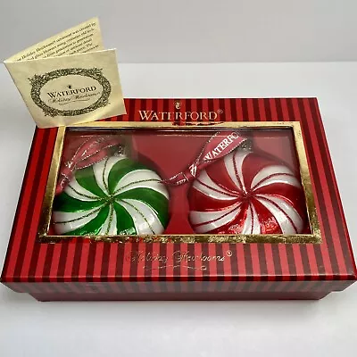 $59 • Buy Waterford Holiday Heirlooms Round Candy Red Green Peppermint Ornaments SET OF 2