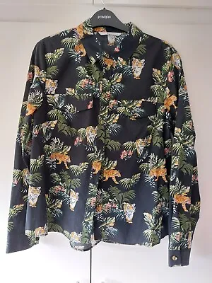 £8 • Buy Tu Ladies Black Shirt With Tropical Tiger Print, Size 12