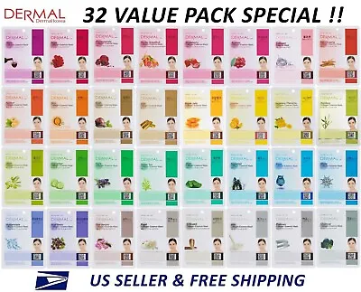 Dermal Korea Collagen Essence Full Face Facial Mask Sheet (32 Combo Pack) New  • $17.99