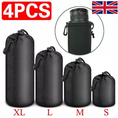 4PCS/Set Camera Lens Pouch Bag Neoprene Waterproof Drawstring Protector Case Bag • £6.68