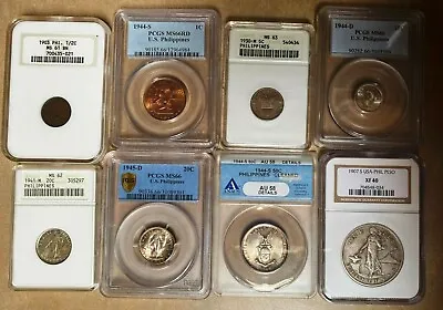 6 VINTAGE US PHILIPPINE War Era PCGS ANACS NGS GRADED COINS • $695