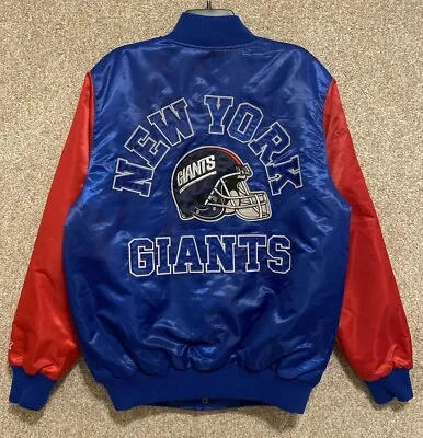 Starter NHL Mens New York Giants Embroidered Snap Satin Bomber Jacket Sz Medium • $99.99
