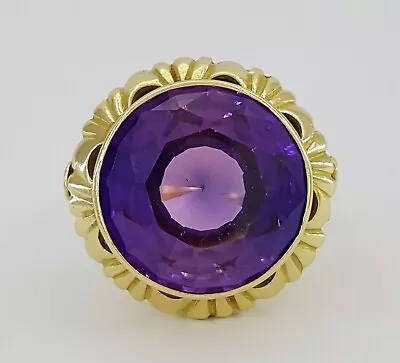 Vintage Round Amethyst Statement / Cocktail Ring 9 Ct 18k Yellow Gold 7.5 Grams • $495