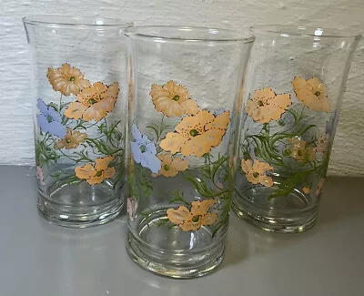 Set Of 3 Vintage Floral Glass Tumblers • $12