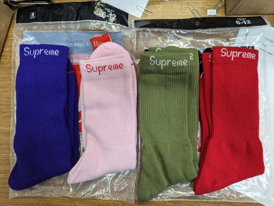 $51.99 • Buy SUPREME X Hanes Crew Socks Logo Red Pink Olive Purple (FOUR 4 PAIRS) BRAND NEW!!